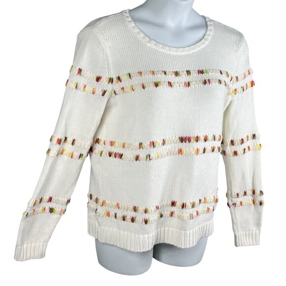 Talbots Womens L White Knit Sweater Rainbow Accents Space Dye Long Sleeve Top - Picture 5 of 15